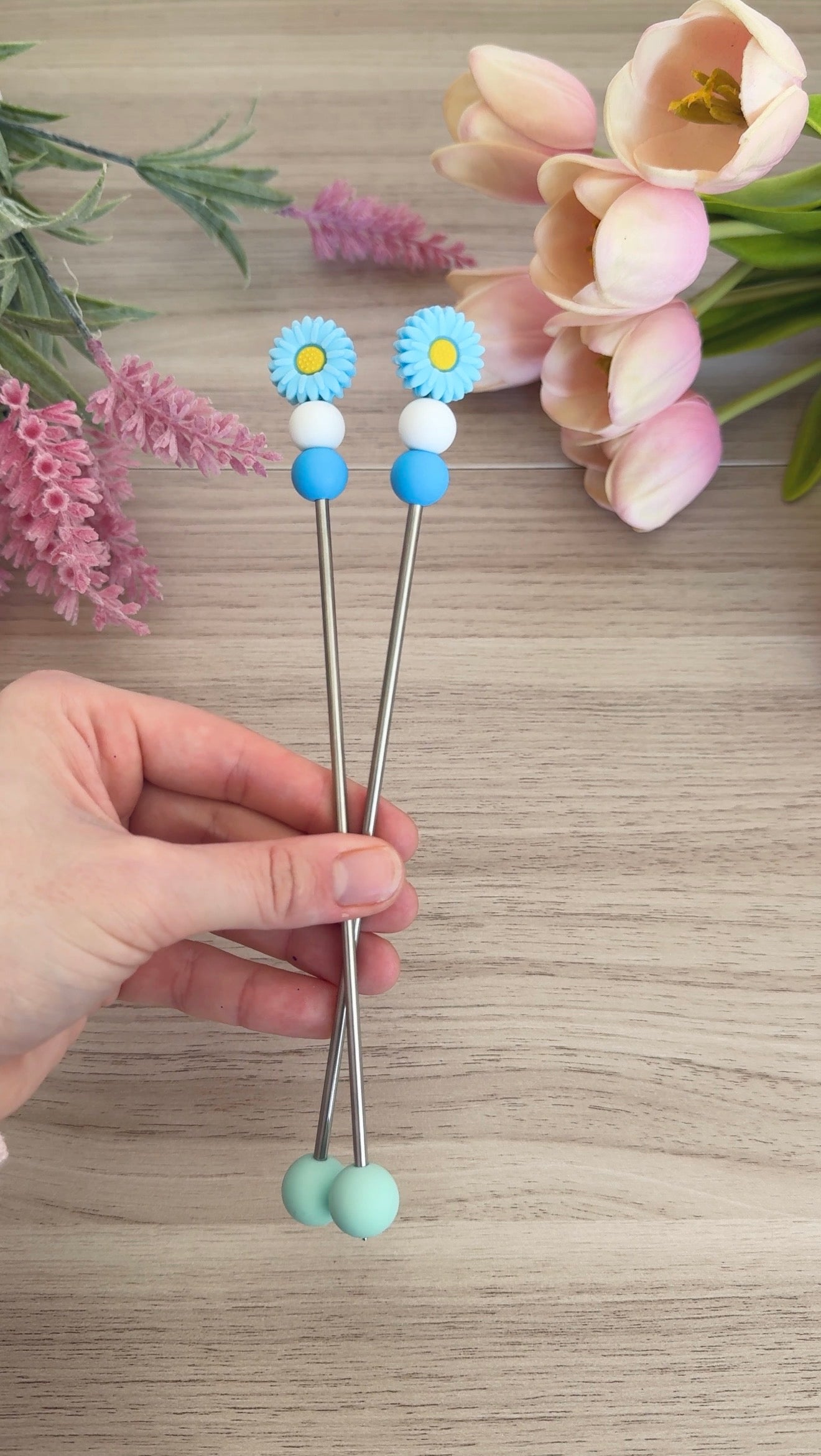 Blue Daisy Amigurumi Stick (1 Piece)