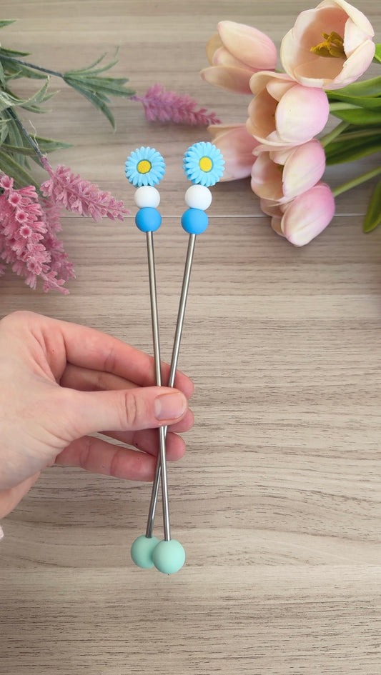 Blue Daisy Amigurumi Stick (1 Piece)