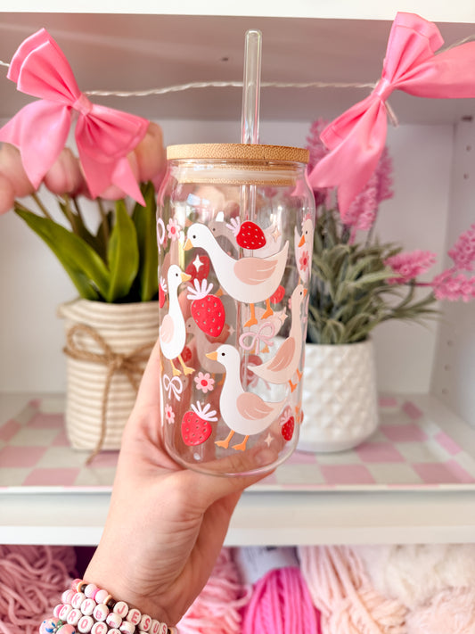 Goose and Strawberry Glass Tumbler