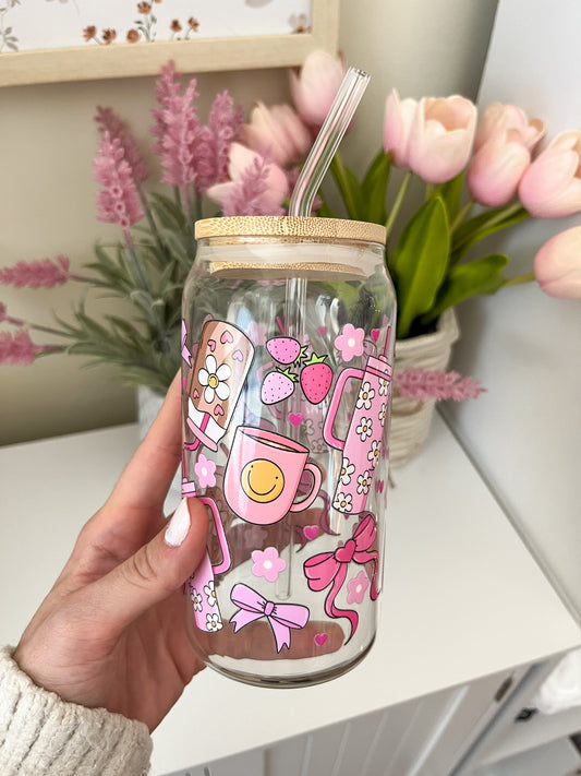 Pink Coffee Girly Glass Tumbler