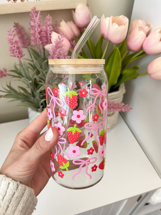 Bows & Strawberries Glass Tumbler